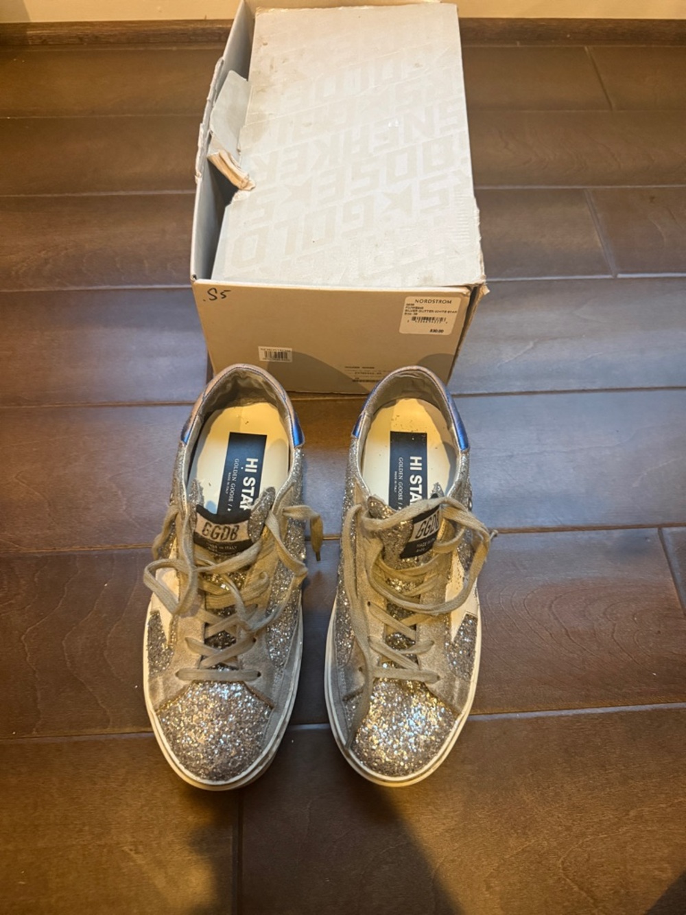 Authentic Golden Goose Glittery Low-Top Sneakers with Metallic Accents